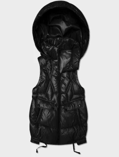 Krótki bezrękawnik damski z odpinanym kapturem Goodlookin czarny (B8258-1)