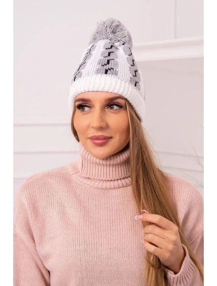 Dámska čiapka s brmbolcom Rozalia K323 sivá+biela