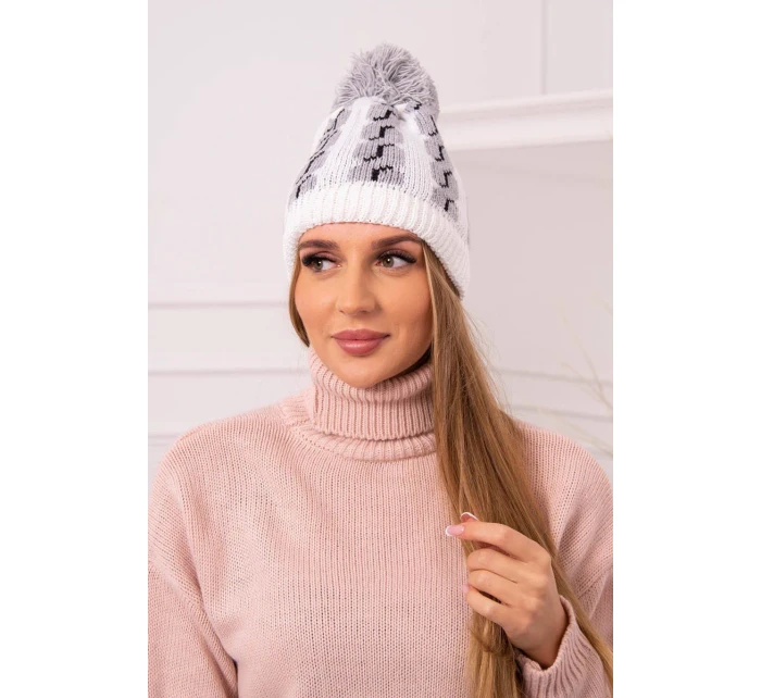 Dámska čiapka s brmbolcom Rozalia K323 sivá+biela