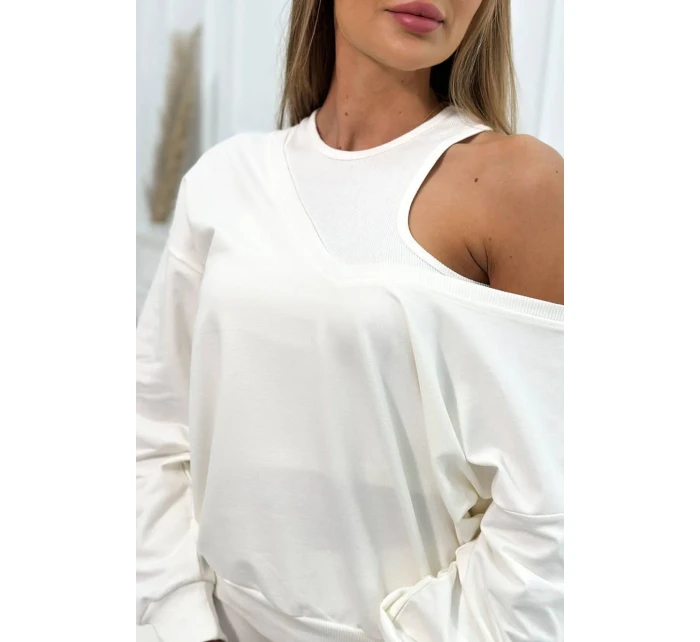 model 18754145 set halenka + top + legíny ecru - K-Fashion
