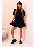 Dámska bavlnená súprava so širokými šortkami čierna