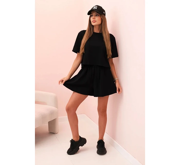 Dámska bavlnená súprava so širokými šortkami čierna