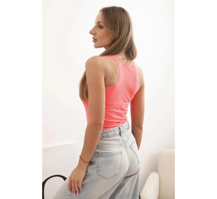 Dámská pruhovaná tílko s ozdobnou nášivkou růžový neon Dámská pruhovaná tílko s ozdobnou nášivkou růžový neon