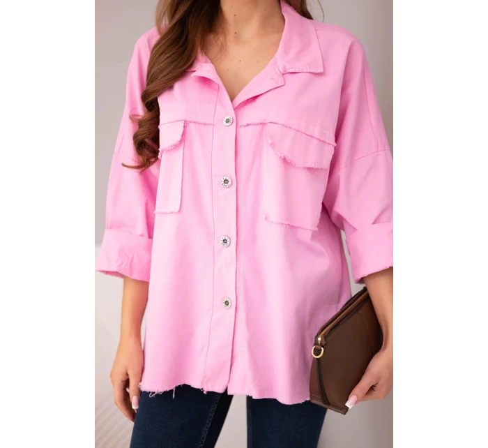 Dámská bavlněná košile s kapsami jasně růžová