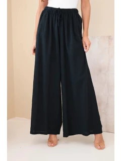 Dámske široké bavlnené nohavice s elastickým pásom čierne