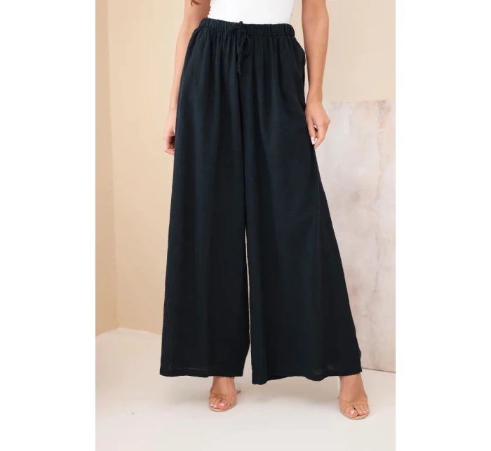 Dámske široké bavlnené nohavice s elastickým pásom čierne