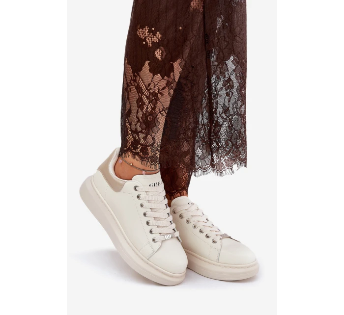 Kožené Dámské Tenisky Na Platformě Béžové model 21691425 - Goe