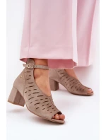 Zamszowe Botki Damskie Na Słupku Maciejka 06893-10 Ciemnobeżowe