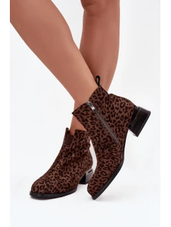 Botki Z Naturalnego Zamszu Na Klocku Panterka D&A JC52-852 Brązowe