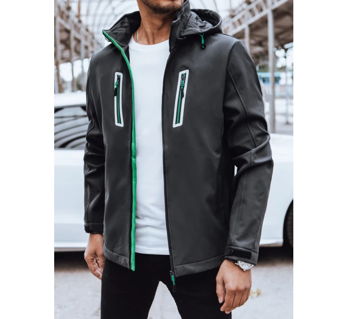 Pánska softshellová bunda s kapucňou tmavosivá FashionStreet TX4475
