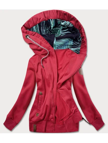 Červená dámska mikina s ozdobnou kapucňou (AMG725-2)