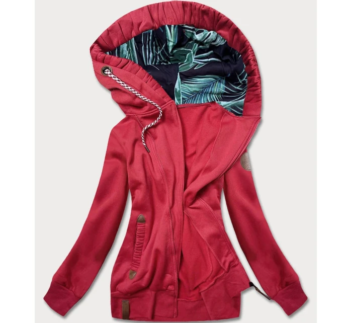 Červená dámska mikina s ozdobnou kapucňou (AMG725-2)