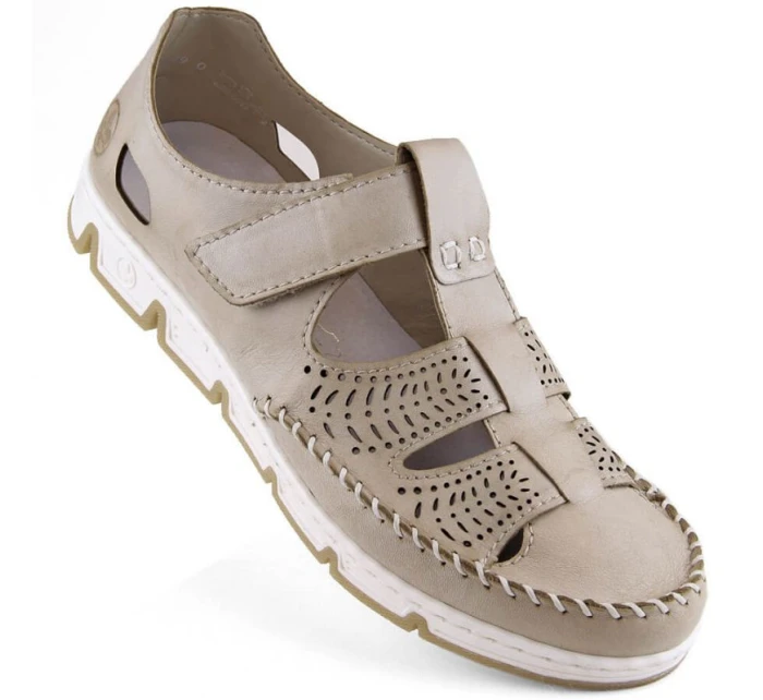 Rieker W RKR651 béžové kožené poltopánky s háčikom a pútkom Rieker W RKR651 béžové kožené poltopánky s háčikom a pútkom