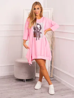 Šaty s potlačou a rozšíreným spodným dielom svetlo ružové