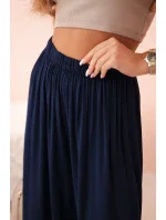 Široké dámské kalhoty s elastickým pasem námořnická modř