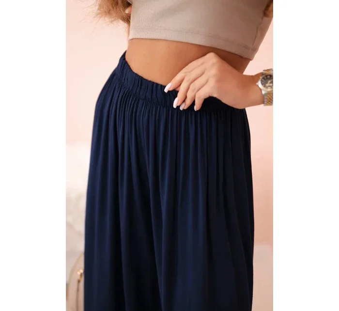 Široké dámské kalhoty s elastickým pasem námořnická modř