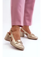 Kožené sandály na podpatku model 21659451 Zlaté - Maciejka