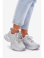 Sneakersy Damskie Zdobione Cyrkoniami Srebrne Porrot Sneakersy Damskie Zdobione Cyrkoniami Srebrne Porrot