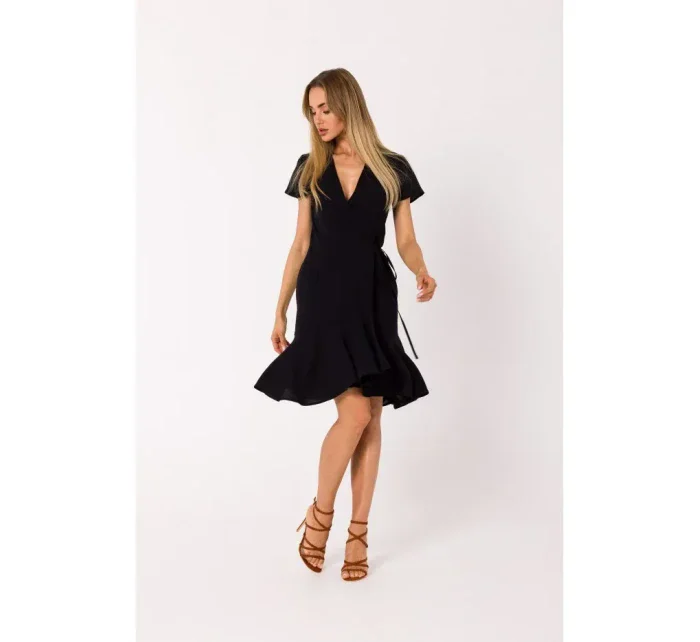 M741 Zavinovacie šaty s viazaním - čierne