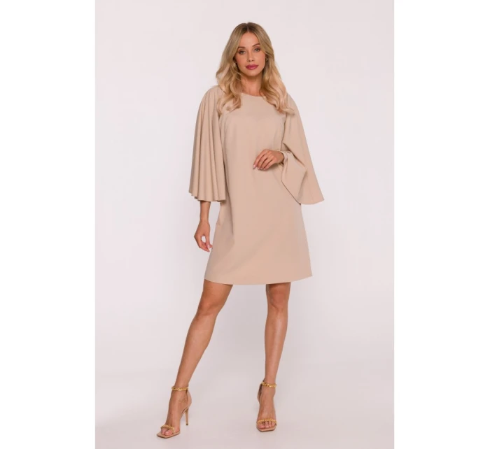 model 21470730 Mini šaty s netopýřími rukávy béžové - STYLOVE
