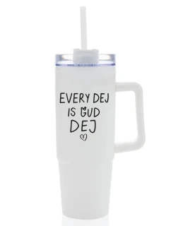EVERY DEJ IS GUD DEJ - bílý cestovní hrnek s průhledným víčkem 900 ml