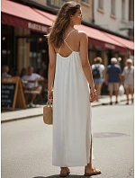 Dámske letné maxi šaty z viskózy, biele, FashionStreet EY2664 Dámske letné maxi šaty z viskózy, biele, FashionStreet EY2664