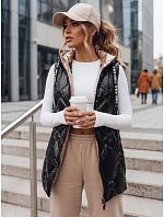Dlhá dámska prešívaná vesta s kapucňou, čierna, FashionStreet TY5904