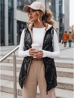 Dlhá dámska prešívaná vesta s kapucňou, čierna, FashionStreet TY5904
