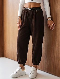 Dámské bavlněné kordurové kalhoty s opaskem, čokoládová barva, FashionStreet UY3168