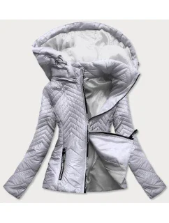 Krátka šedá prešívaná dámska bunda s kapucňou (B9566)