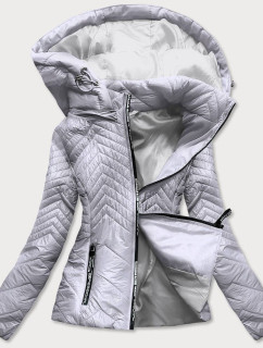 Krátka šedá prešívaná dámska bunda s kapucňou (B9566)