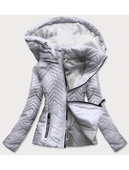 Krátka šedá prešívaná dámska bunda s kapucňou (B9566)