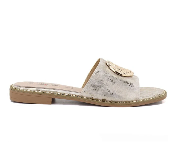 Dámske zlaté kožené žabky S.Barski KV61-6034