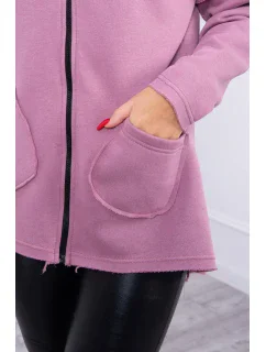Zateplená mikina s prodlouženými zády a kapsami tmavě růžová