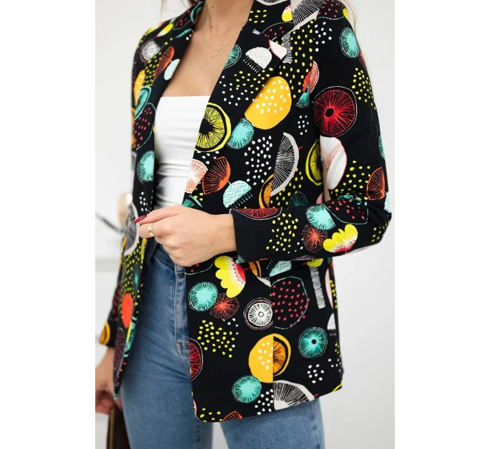 Bavlněná bunda s potiskem a knoflíkem černý