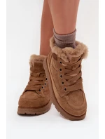 Zamszowe Śniegowce Trapery Damskie Na Platformie Z Futerkiem Big Star SS274370 Camel