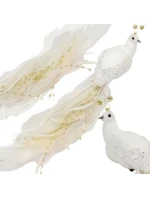 OZDOBNÝ VTÁČIK NA KLIPE 38CM BIELY A ZLATÝ