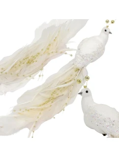 OZDOBNÝ VTÁČIK NA KLIPE 38CM BIELY A ZLATÝ