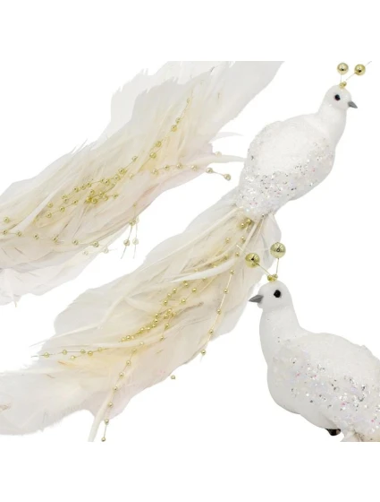 OZDOBNÝ VTÁČIK NA KLIPE 38CM BIELY A ZLATÝ