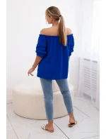 Španielska blúzka s ozdobnými rukávmi chrpovo modrá