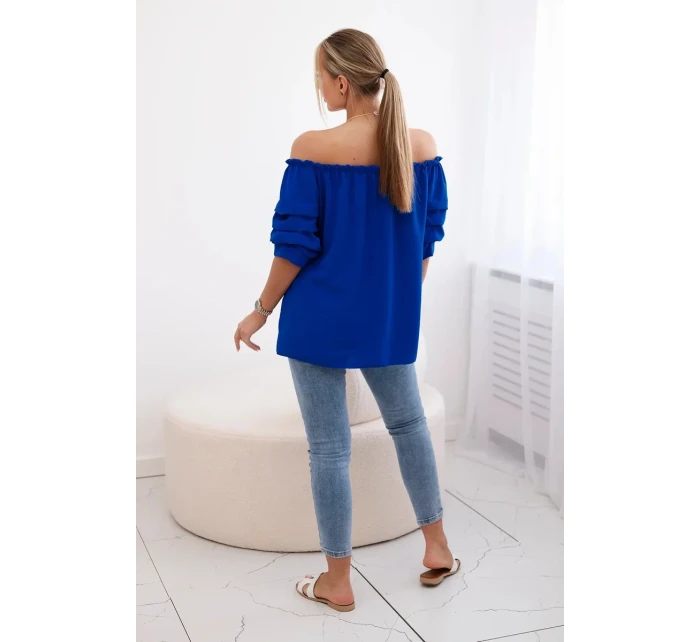 Španielska blúzka s ozdobnými rukávmi chrpovo modrá