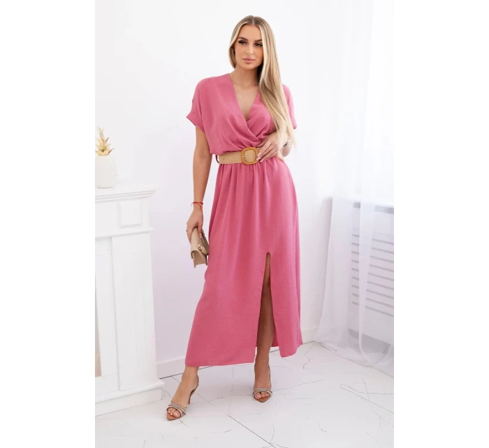 Dlhé šaty s ozdobným pásom tmavoružové