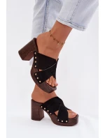 Dámské sandály na podpatku se zlatými přezkami Černé Nerelle