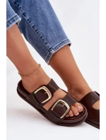 Dámské ekologické kožené pantofle se zlatými sponami Čokoládové Tervessa Dámské ekologické kožené pantofle se zlatými sponami Čokoládové Tervessa