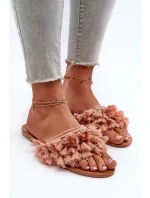 Dámske ploché papuče s strapcami, špinavoružové Rialle