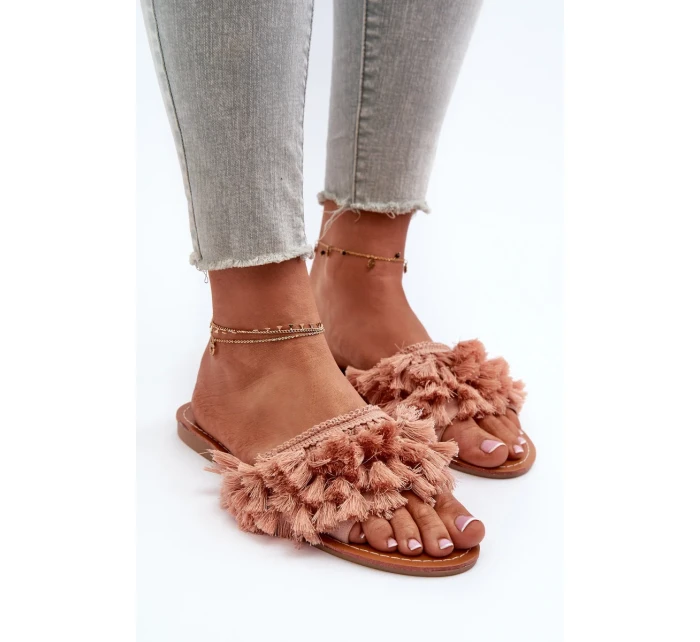 Dámske ploché papuče s strapcami, špinavoružové Rialle