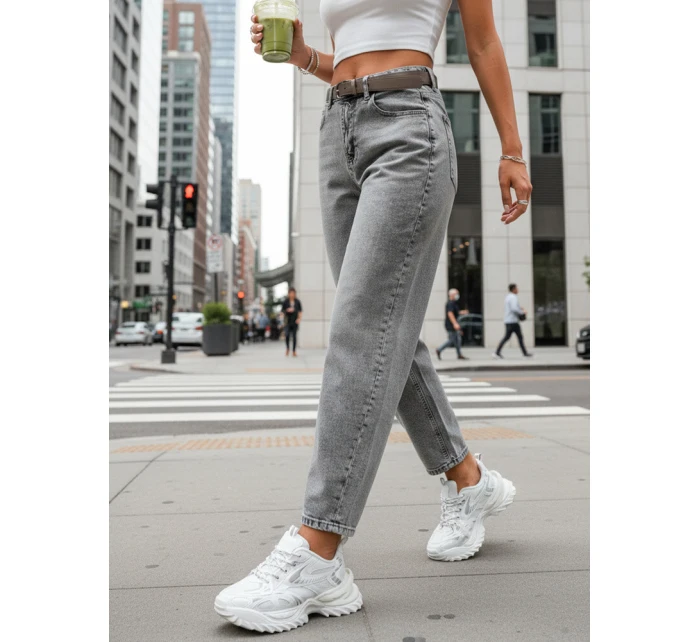 Dámske džínsy balónového strihu s opaskom sivé FashionStreet UY2888