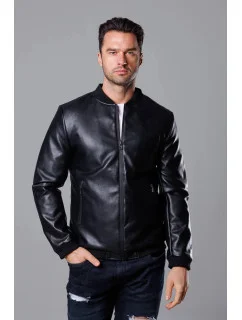 Černá pánská bunda typu "bomber" z ekokůže model 18347970 - J.STYLE