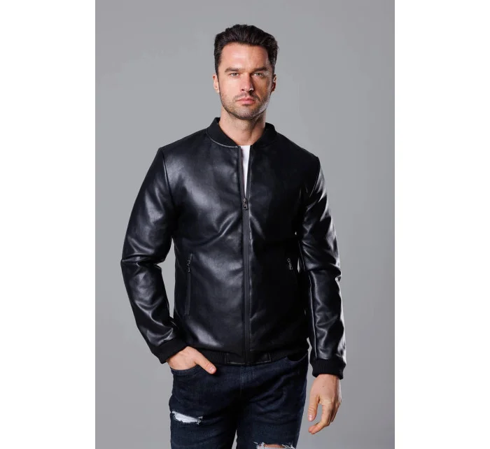 Černá pánská bunda typu "bomber" z ekokůže model 18347970 - J.STYLE Černá pánská bunda typu "bomber" z ekokůže model 18347970 - J.STYLE
