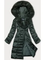 Tmavo zelená dámska zimná bunda s opaskom S'west (B8195-10)